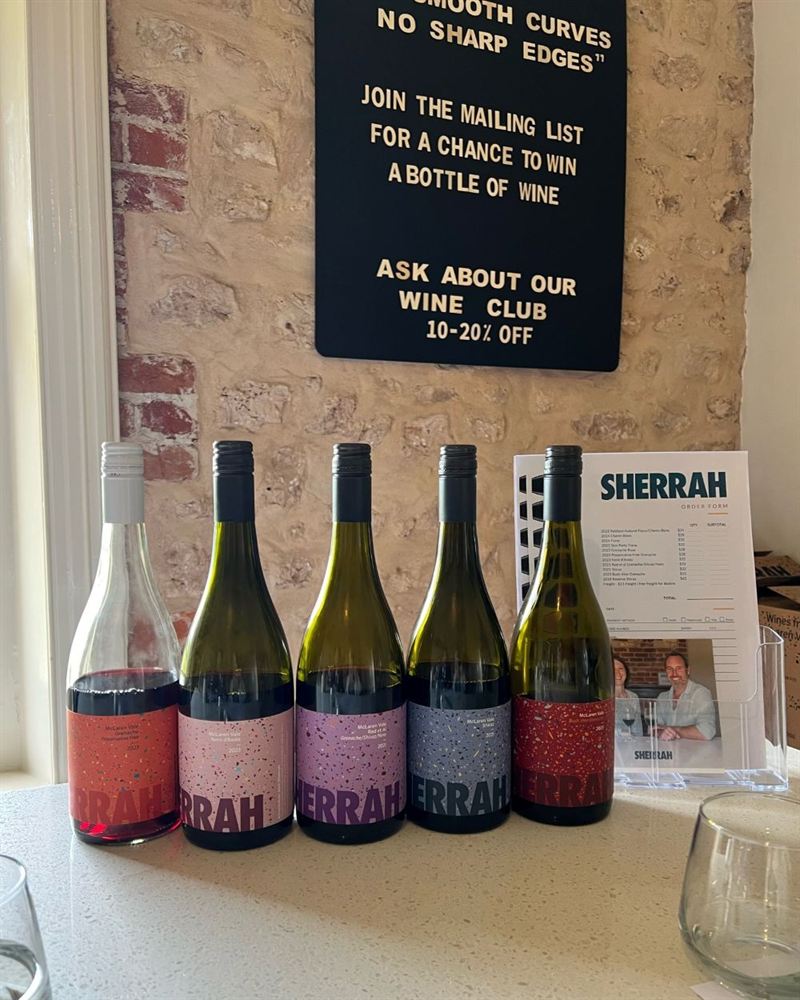 Sherrah wines lined up for tasting at the cellar door