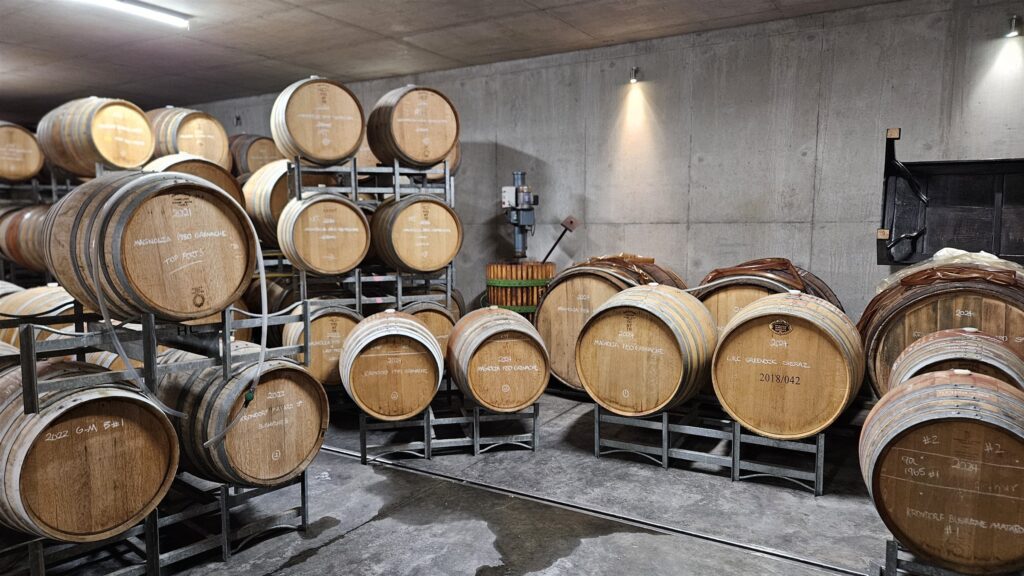 Oak barrels in the barrel hall at Charles Melton, Barossa Valley