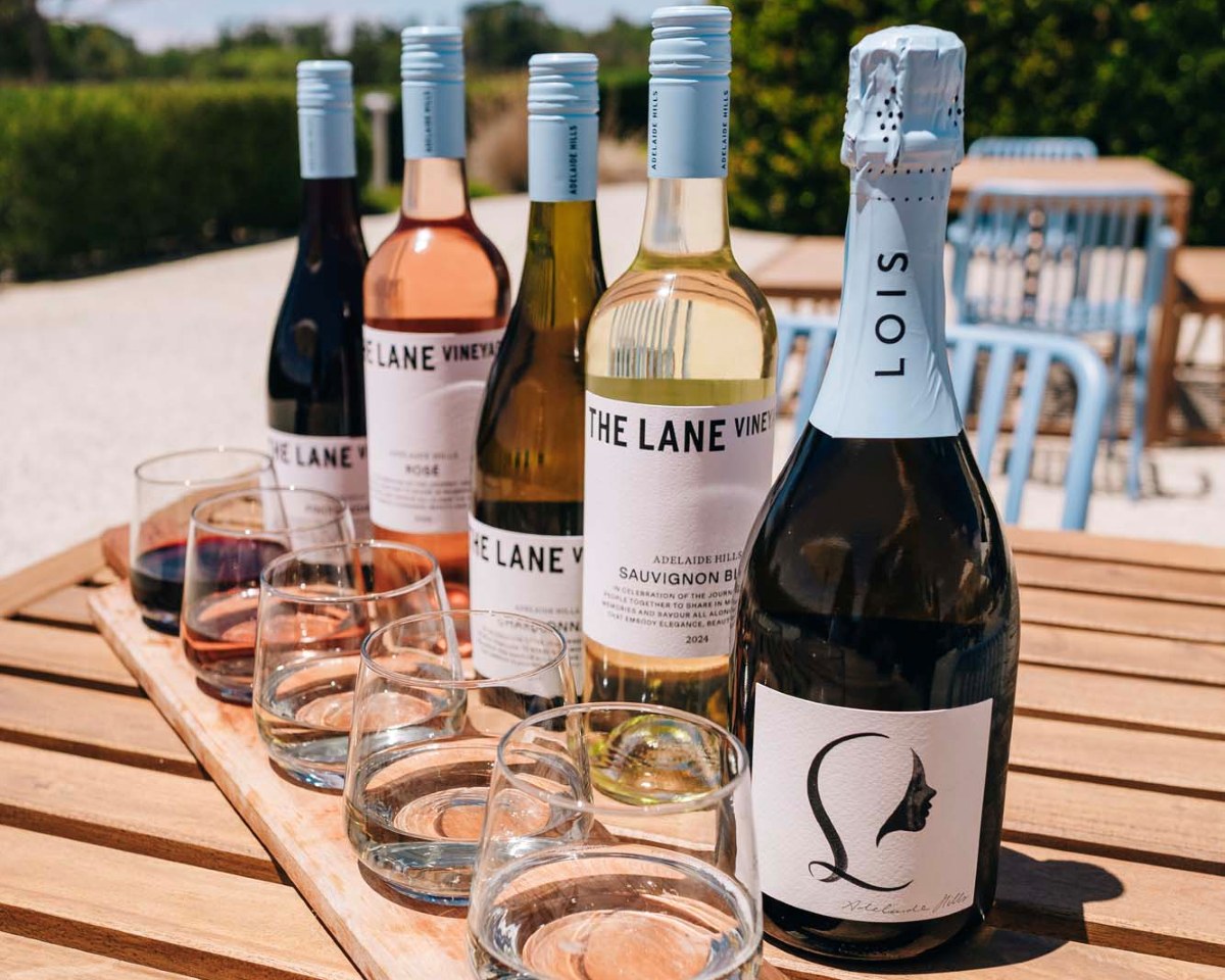 The Lane Vineyard wines on a tasting paddle, Adelaide Hills