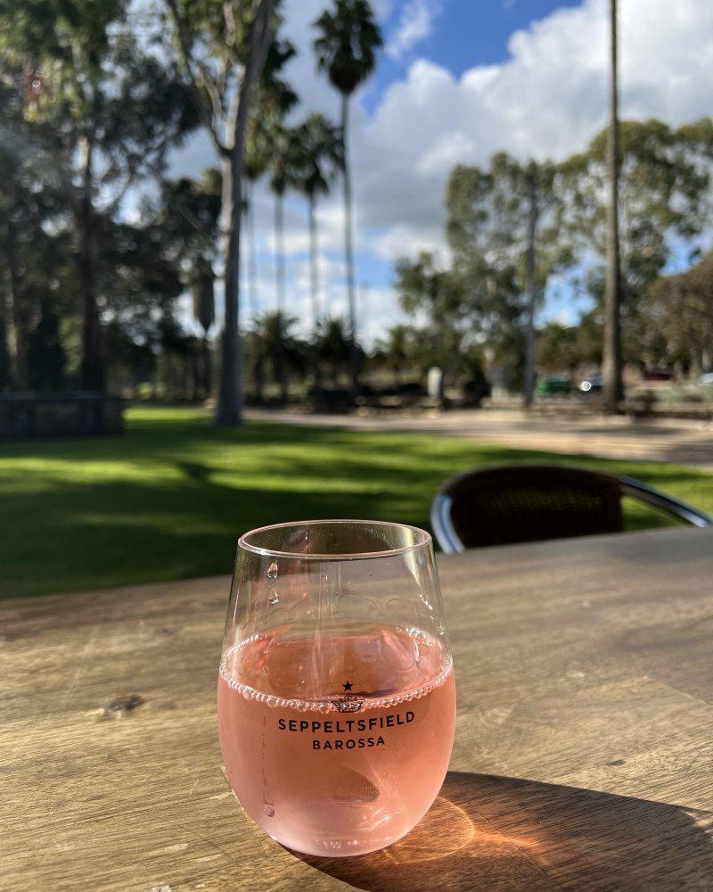 glass of seppeltsfield rosé in the sun